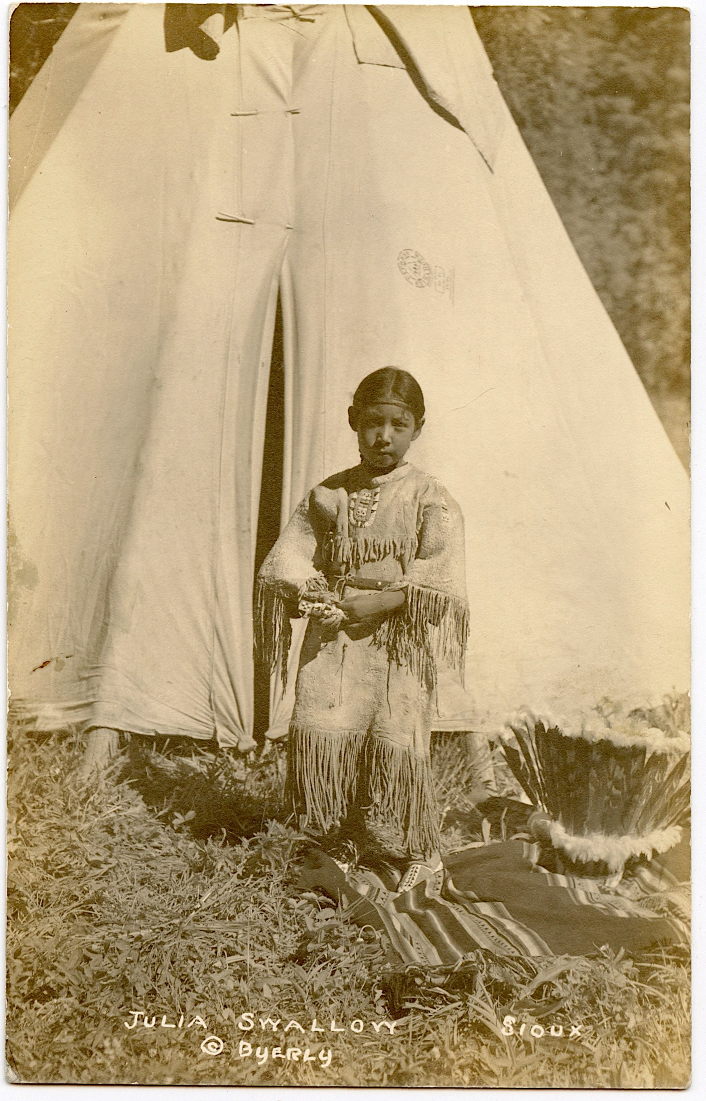 Vintage Real Photo Postcard Julia Swallovy Sioux by Byerly: The provenance of this lot is from a quality collector in LA, California. We have included a quality scan to show it's actual condition. The dimensions of a vintage postcard are Approx. 5.5" x 3.5" (s