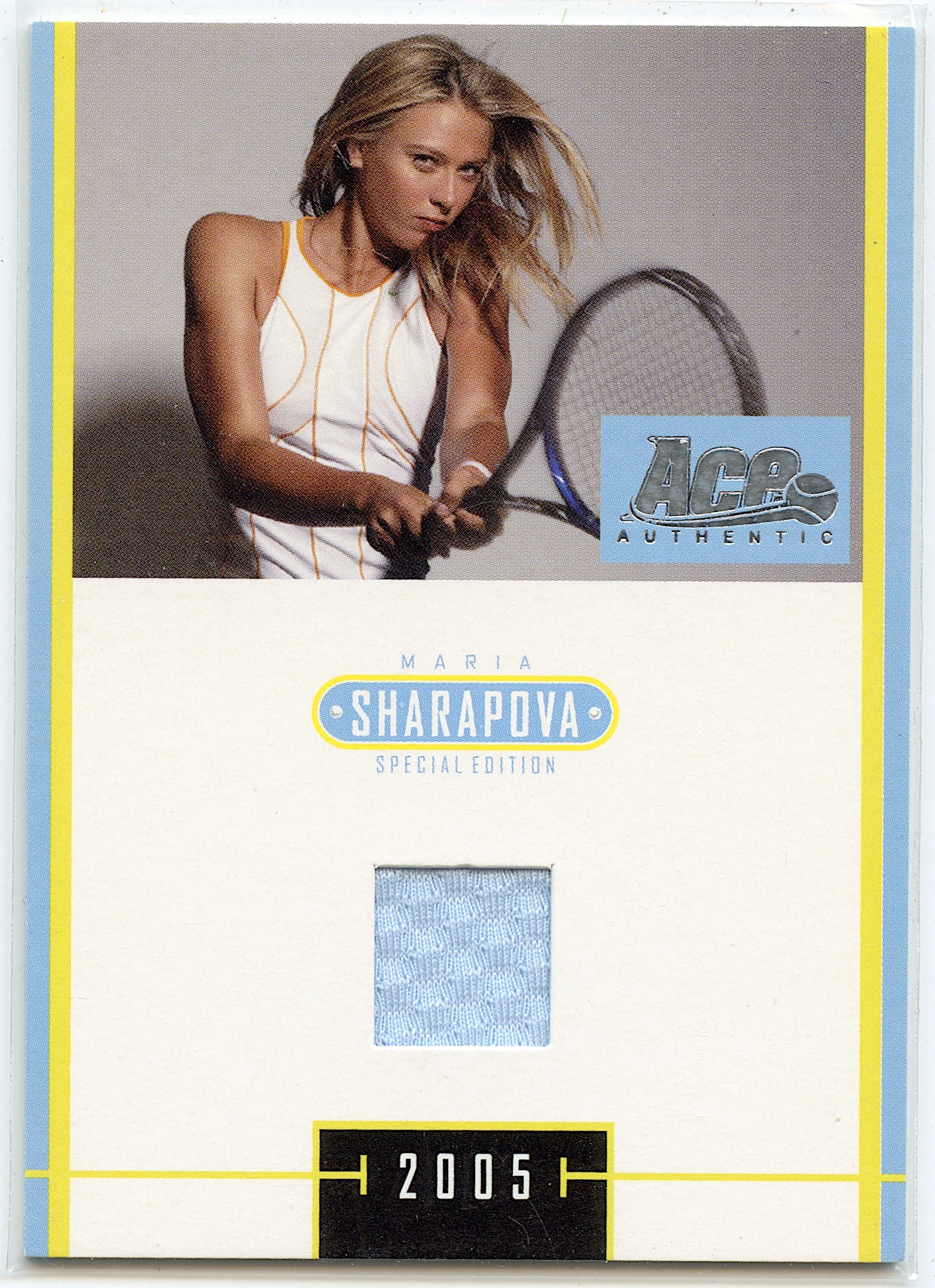 2005 Maria Sharapova ACE Authentic Piece of Dress: The provenance of this lot is from a quality collector in LA, California. We have included a quality scan to show it's actual condition.. This lot is located in Boca Raton, Fl and its shipment will be
