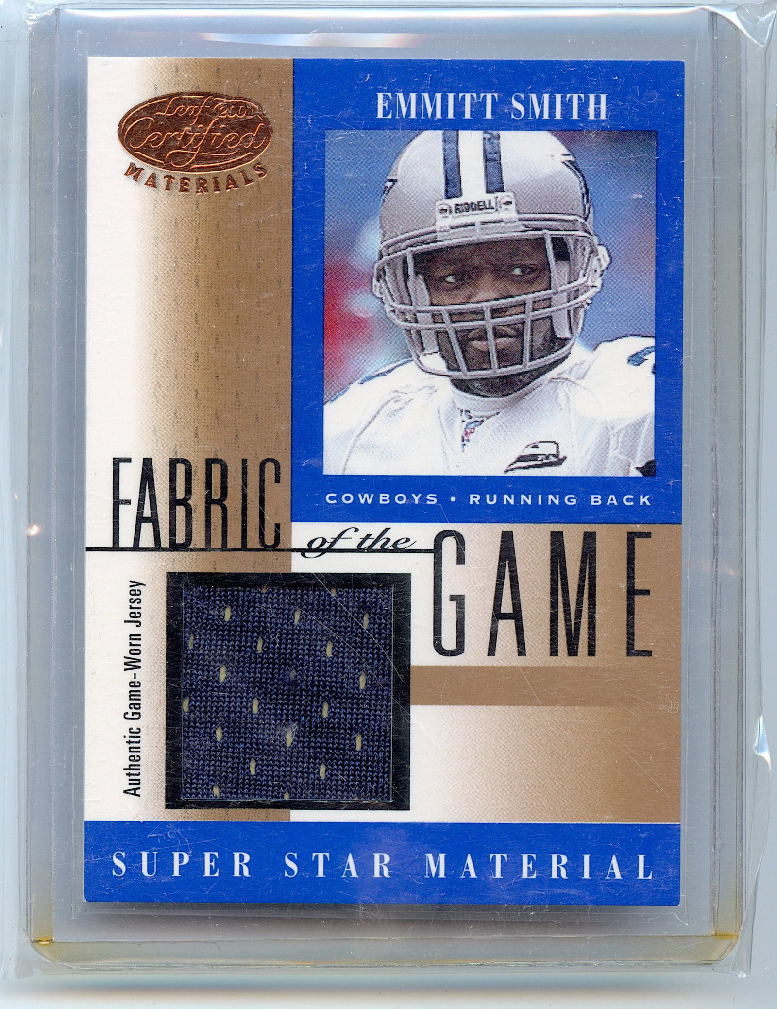 2001 Leaf Certified Materials Fabric of the Game Emmitt Smith: The provenance of this lot is from a quality collector in LA, California. We have included a quality scan to show it's actual condition.. This lot is located in Boca Raton, Fl and its shipment will be