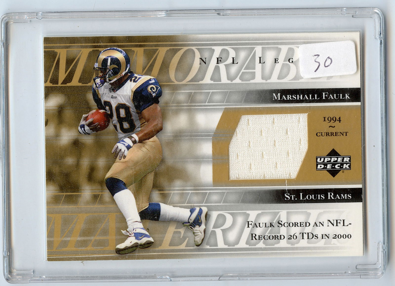 2001 Marshall Faulk Memorable Material Upper Deck (1 of 2)