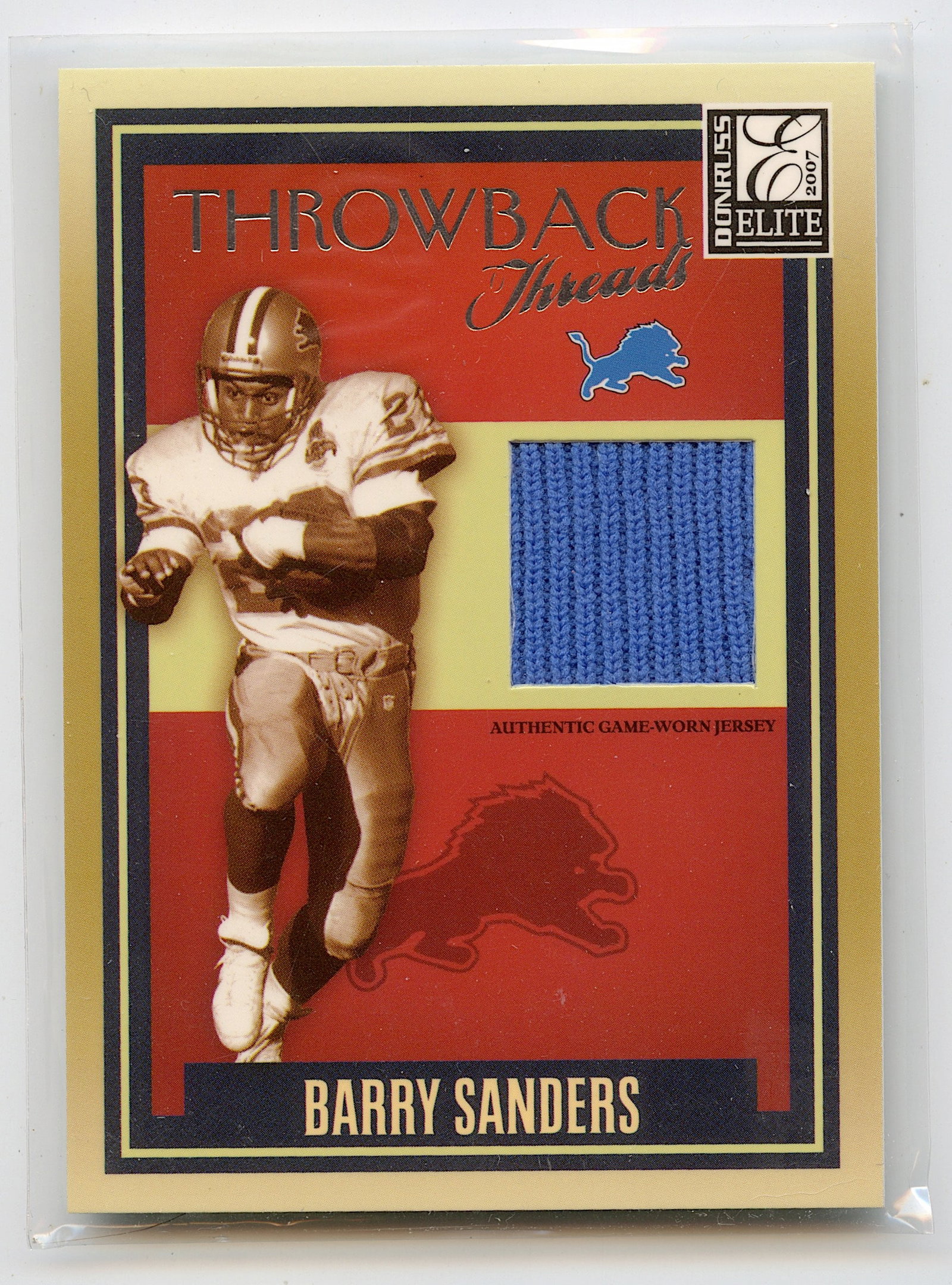2007 Barry Sanders Piece Of Jersey 050/249 Donruss: The provenance of this lot is from a quality collector in LA, California. We have included a quality scan to show it's actual condition.. This lot is located in Boca Raton, Fl and its shipment will be