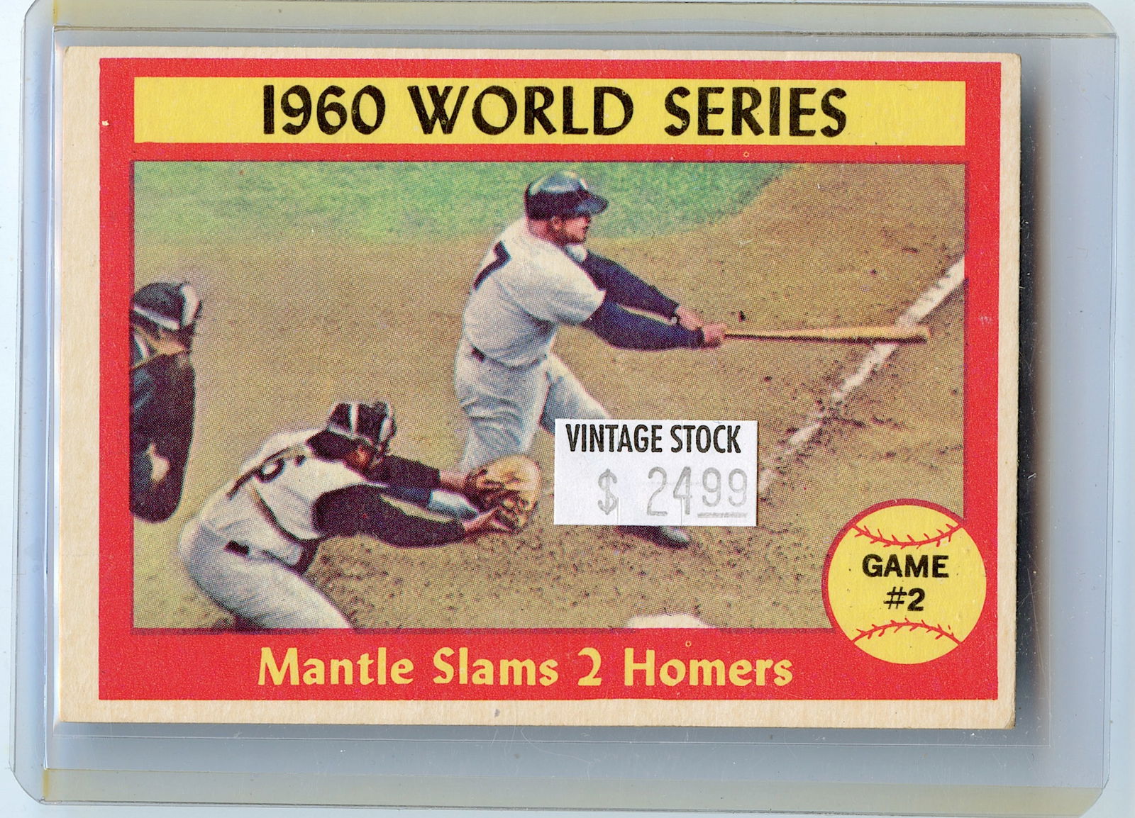 1961 TOPPS #307 MICKEY MANTLE SLAMS 2 HOMERS 1960 WORLD SERIES (1 of 2)