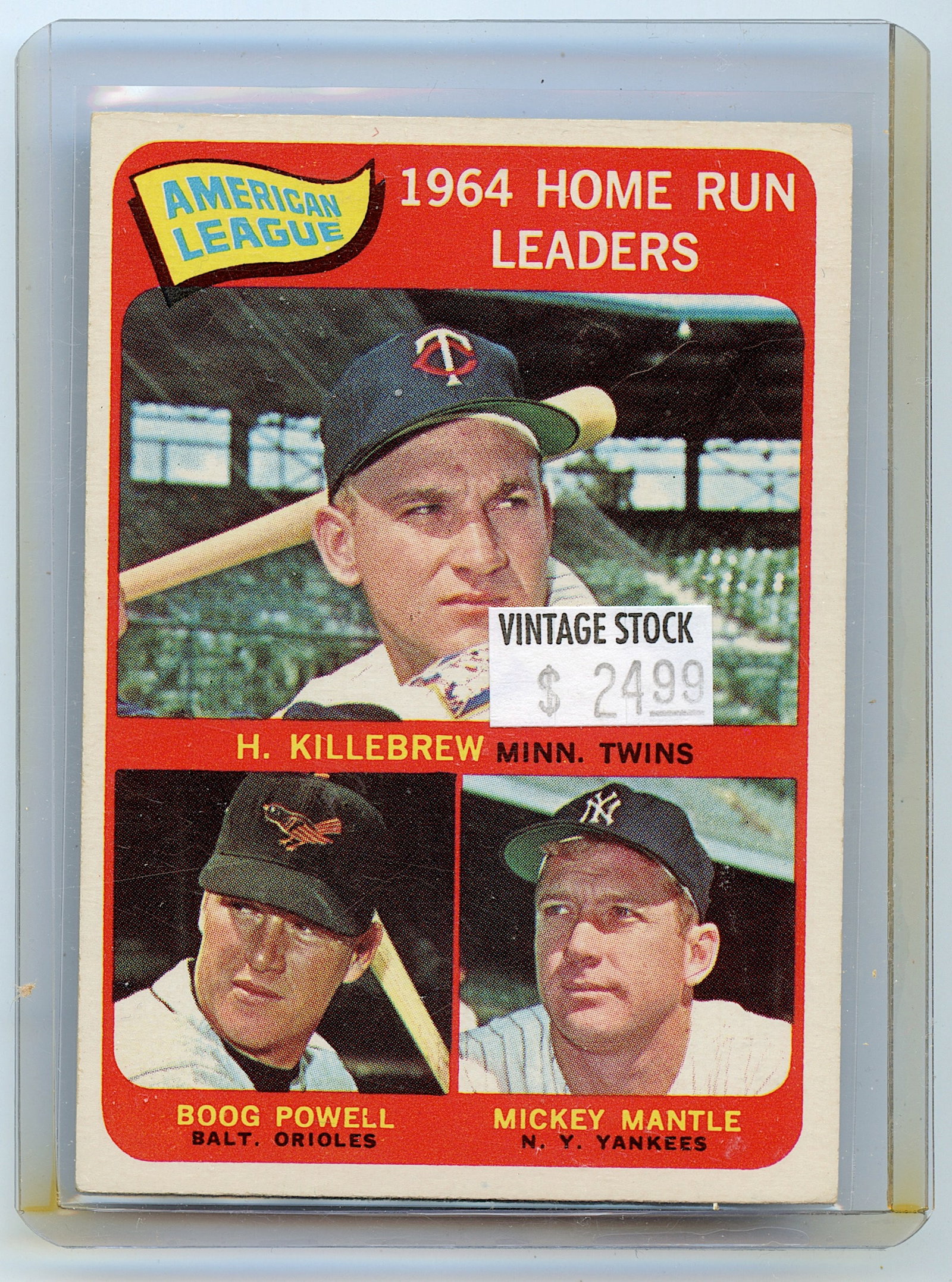 Topps #3 1964 Home Run Leaders with Mantle Killebrew and Powell: The provenance of this lot is from a quality collector in LA, California. We have included a quality scan to show it's actual condition.. This lot is located in Boca Raton, Fl and its shipment will be