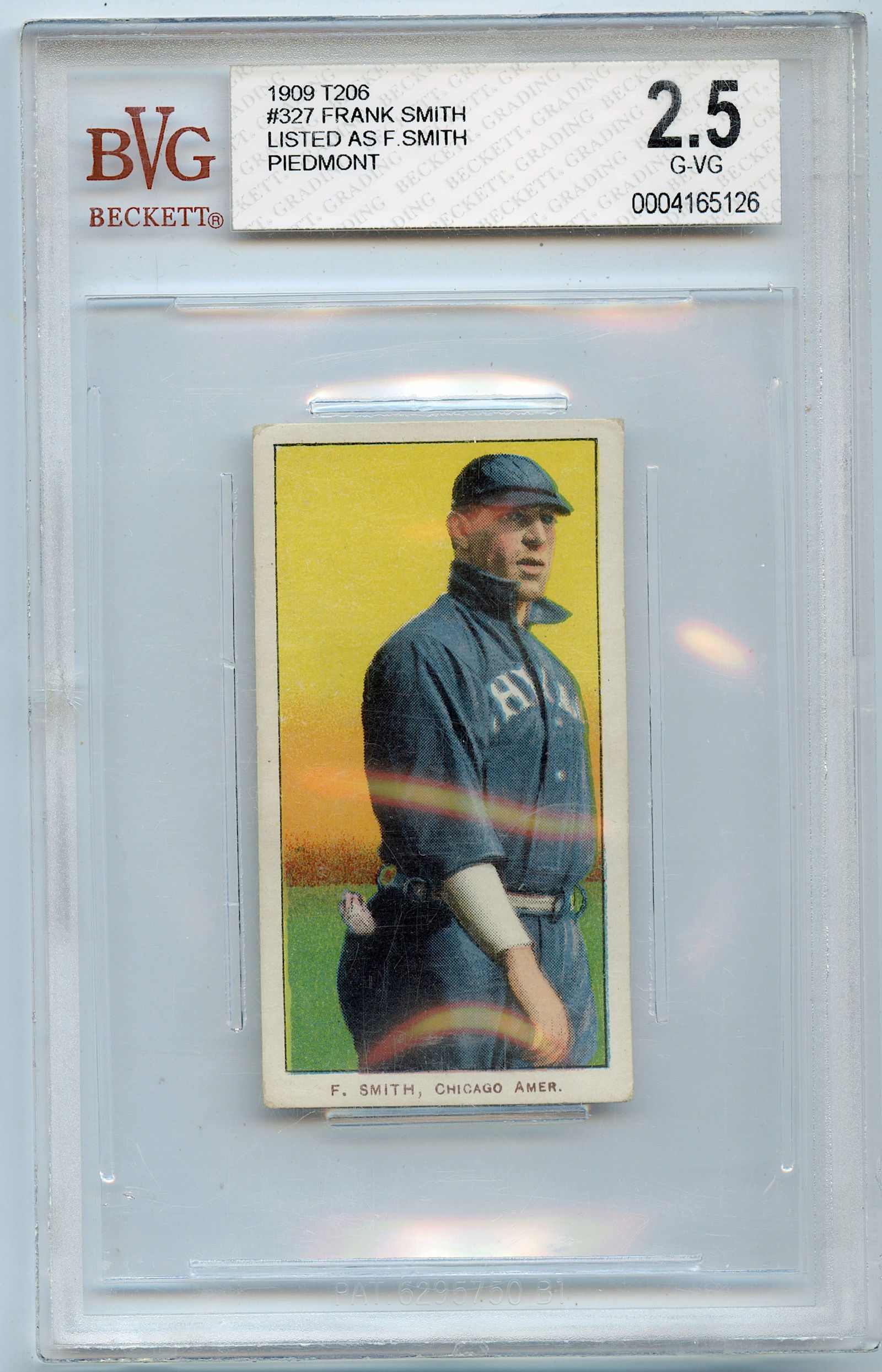1906 T206 #327 Frank Smith Graded 2.5 G-VG: The provenance of this lot is from a quality collector in LA, California. We have included a quality scan to show it's actual condition.. This lot is located in Boca Raton, Fl and its shipment will be