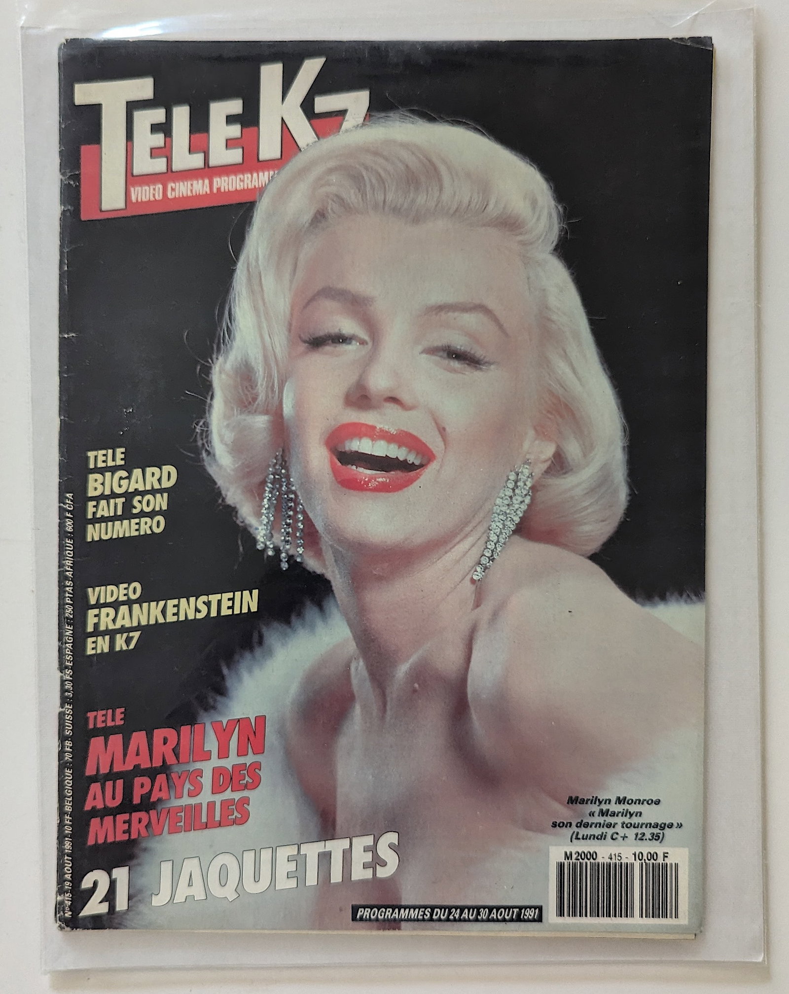 Tele K7 Magazine 1991 - Marilyn Monroe on the Cover: This lot is coming from the estate of a collector in RI. We have included a quality scan to show it's actual condition. This lot is located in Boca Raton, Fl and its shipment will be made directly by 