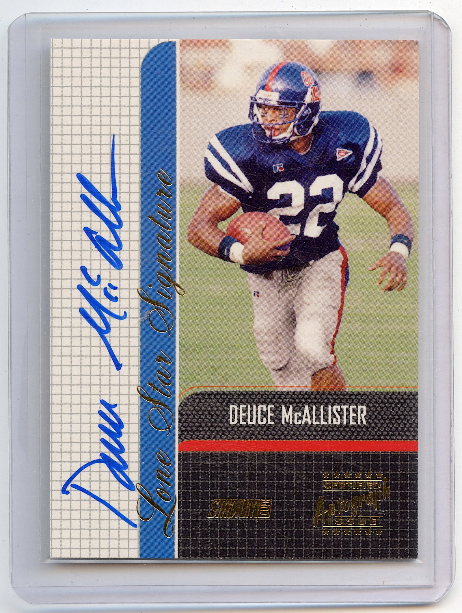 Deuce Mcallister 2001 Topps Stadium Club Lone Star Signatures Rookie: The provenance of this lot is from a quality collector in LA, California. We have included a quality scan to show it's actual condition.. This lot is located in Boca Raton, Fl and its shipment will be