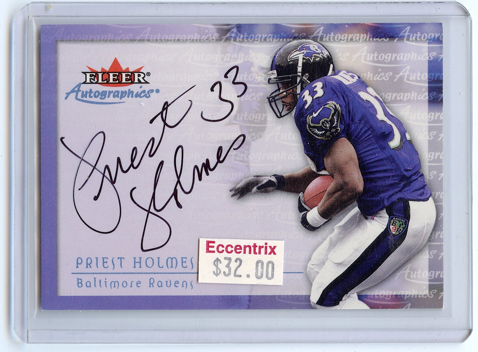 Priest Holmes Baltimore Ravens Fleer Autographics Football Card 2000: The provenance of this lot is from a quality collector in LA, California. We have included a quality scan to show it's actual condition.. This lot is located in Boca Raton, Fl and its shipment will be