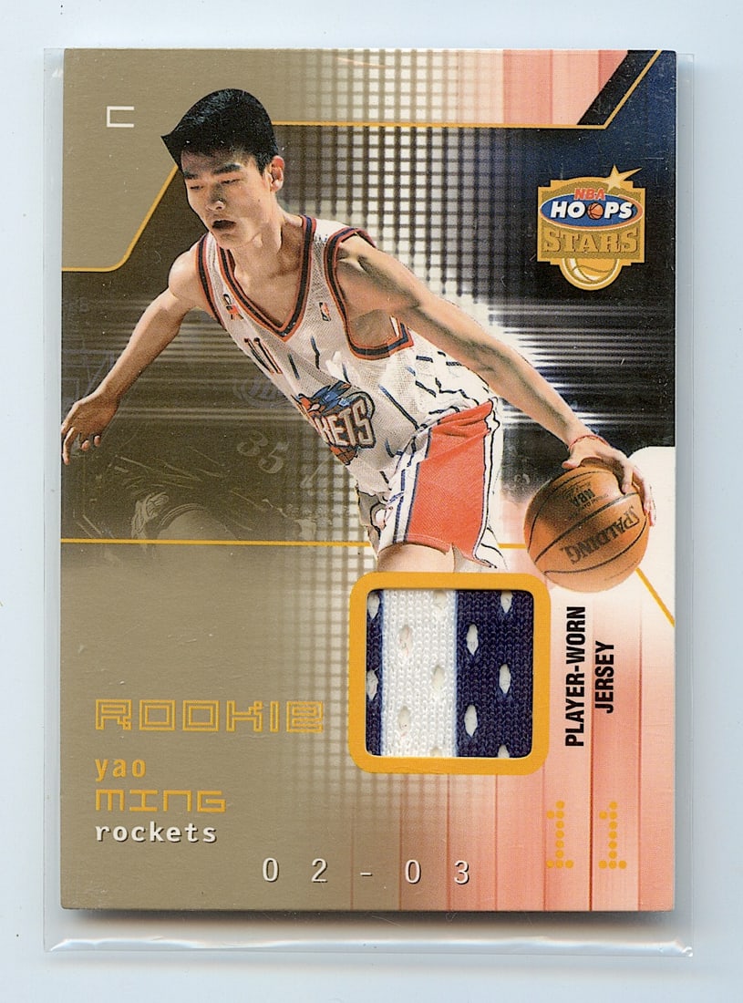 Yao Ming Rookie 2002-03 NBA Hoops Stars Game Worn Jersey Card (1 of 2)