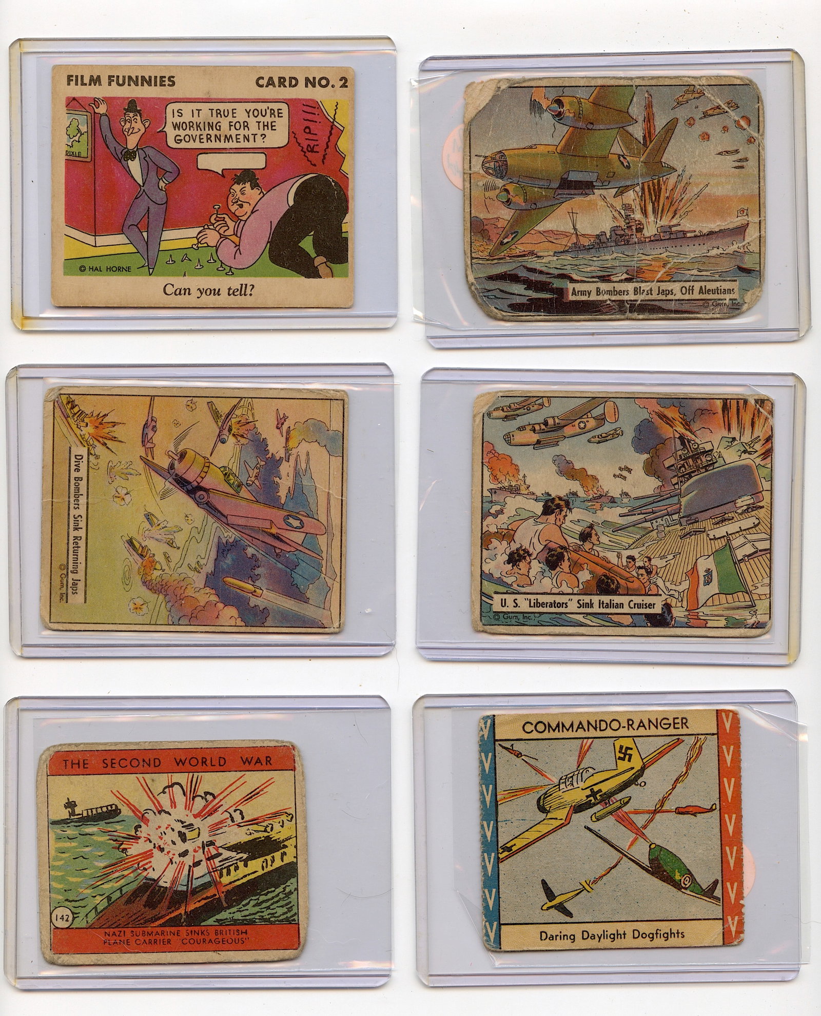6 Cards Mainly 1940s GUM, INC. Buy War Bonds and Stamps for VICTORY: The provenance of this lot is from a quality collector in LA, California. We have included a quality scan to show it's actual condition.. This lot is located in Boca Raton, Fl and its shipment will be