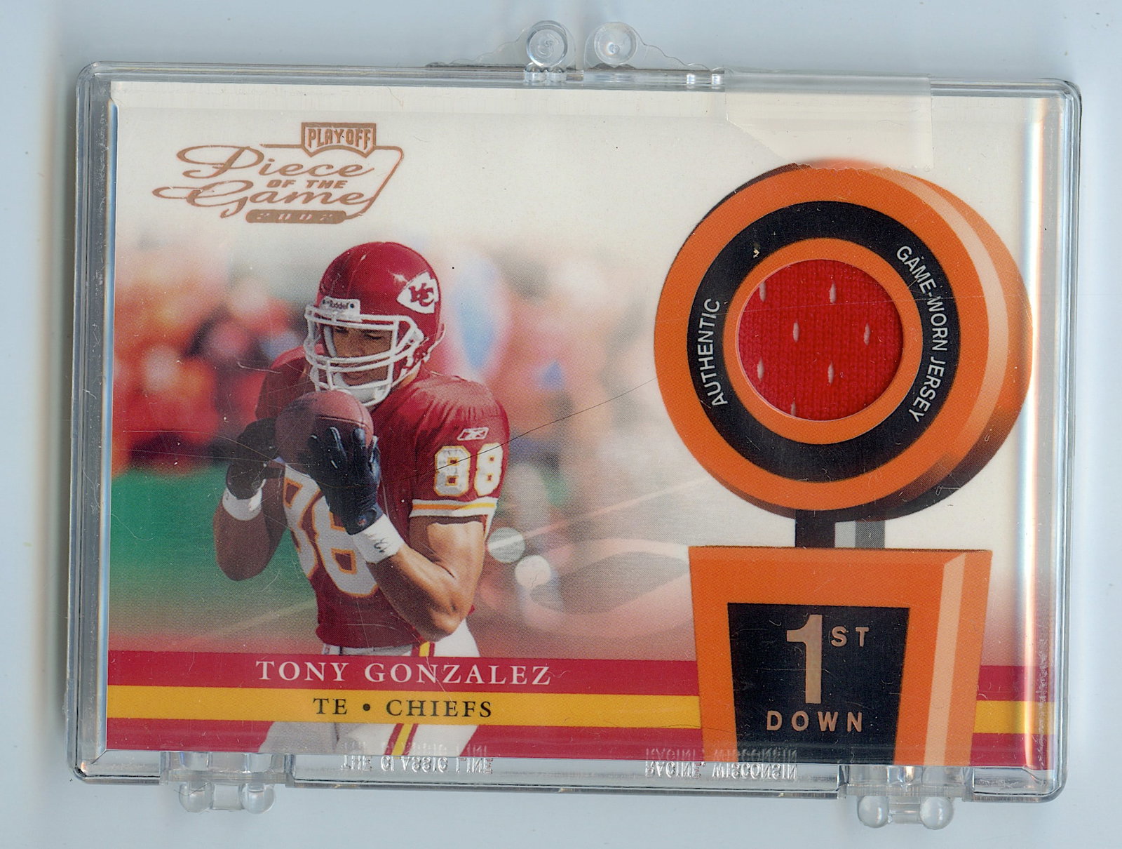 2002 Playoff Piece of the Game 1st Down Jersey Tony Gonzalez Chiefs # 246/250: The provenance of this lot is from a quality collector in LA, California. We have included a quality scan to show it's actual condition.. This lot is located in Boca Raton, Fl and its shipment will be