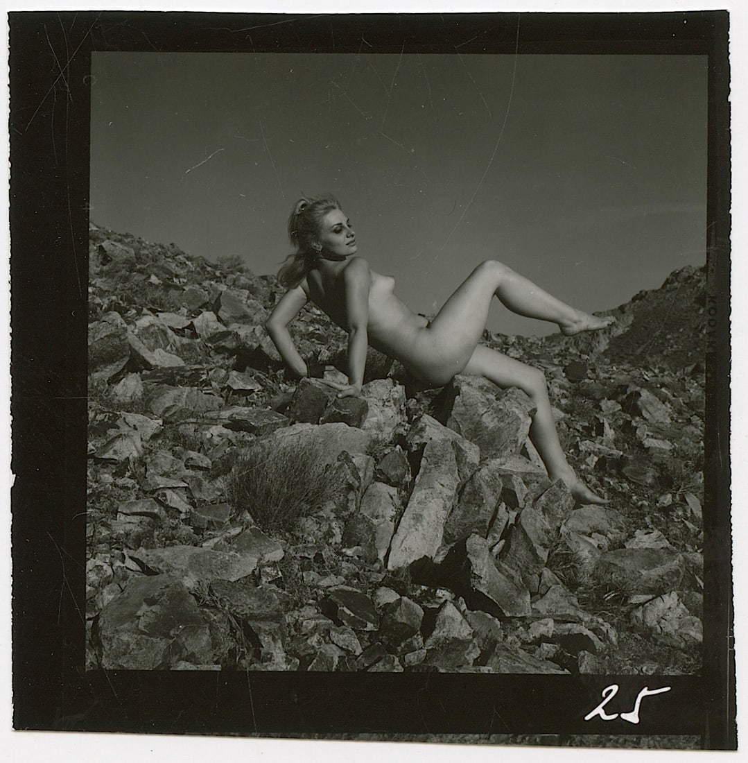 ANDRÉ DE DIENES Vintage Photo 1950s-1960s Nude Study: The provenance of this photo is from the archives of notable photographer André de Dienes. The dimensions are Approx. 2.75" x 2.75" (small variances can occur). This black and white gelatin photo was