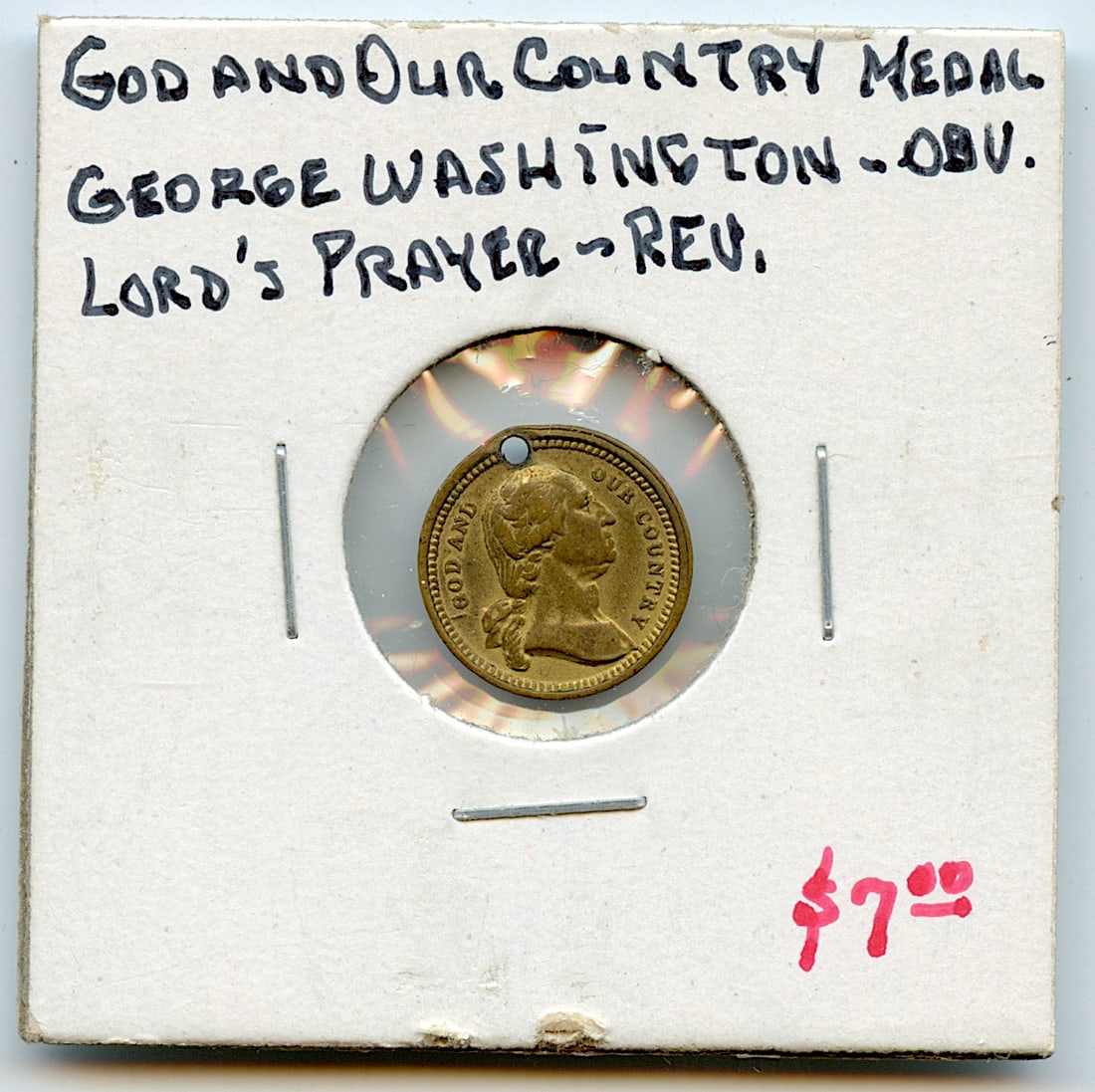 Rare Vintage Scarce Medal / Coin Collectors George Washington: The provenance of this lot is from a quality collector in LA, California. We have included a quality scan to show it's actual condition. This lot is located in Boca Raton, Fl and its shipment will be 
