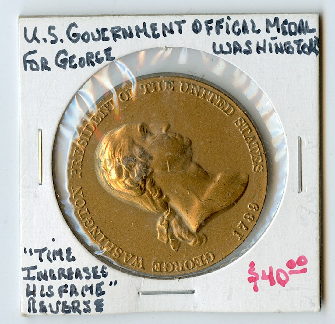 Rare Vintage Scarce Medal / Coin Collectors George Washington: The provenance of this lot is from a quality collector in LA, California. We have included a quality scan to show it's actual condition. This lot is located in Boca Raton, Fl and its shipment will be 