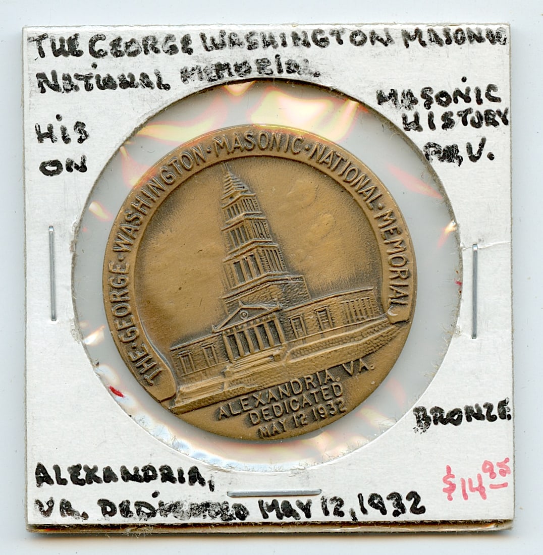 Rare Vintage Scarce Medal / Coin Collectors Masonic National Memorial: The provenance of this lot is from a quality collector in LA, California. We have included a quality scan to show it's actual condition. This lot is located in Boca Raton, Fl and its shipment will be 