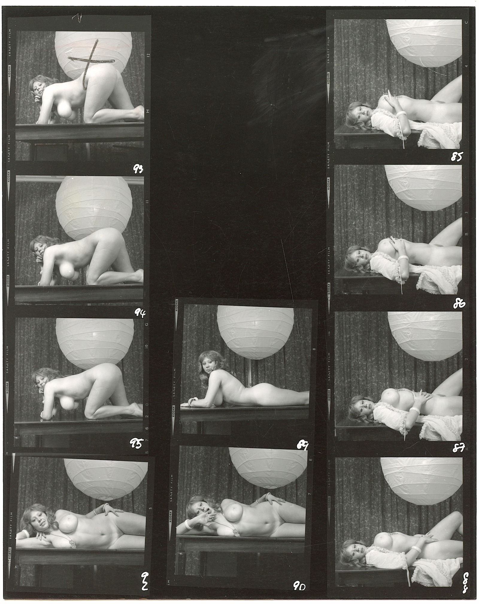 BRUCE WARLAND Original Contact Sheet Photo Pin Up Stamped: This original contact sheet by British Photographer Bruce Warland is from the Hippy Era 1960s - 1970s. The name of the Pin Up model was hand written on the back. This lot is coming from the estate of