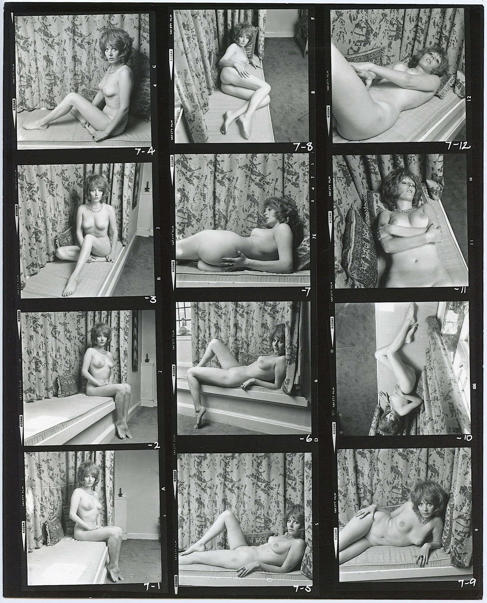 BRUCE WARLAND Original Contact Sheet Photo Pin Up Stamped: This original contact sheet by British Photographer Bruce Warland is from the Hippy Era 1960s - 1970s. The name of the Pin Up model was hand written on the back. This lot is coming from the estate of