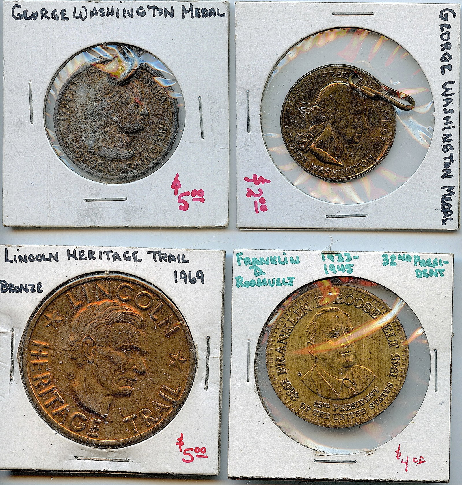 Vintage Set 4 Scarce Medal / Coin / Token Collectors Opportunity: The provenance of this lot is from a quality collector in LA, California. We have included a quality scan to show it's actual condition. We have included quality scans to show it's actual condition. T