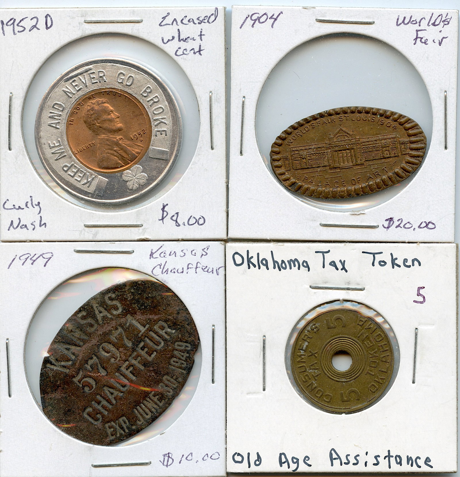 Vintage Set 4 Scarce Medal / Coin / Token Collectors Opportunity: The provenance of this lot is from a quality collector in LA, California. We have included a quality scan to show it's actual condition. We have included quality scans to show it's actual condition. T