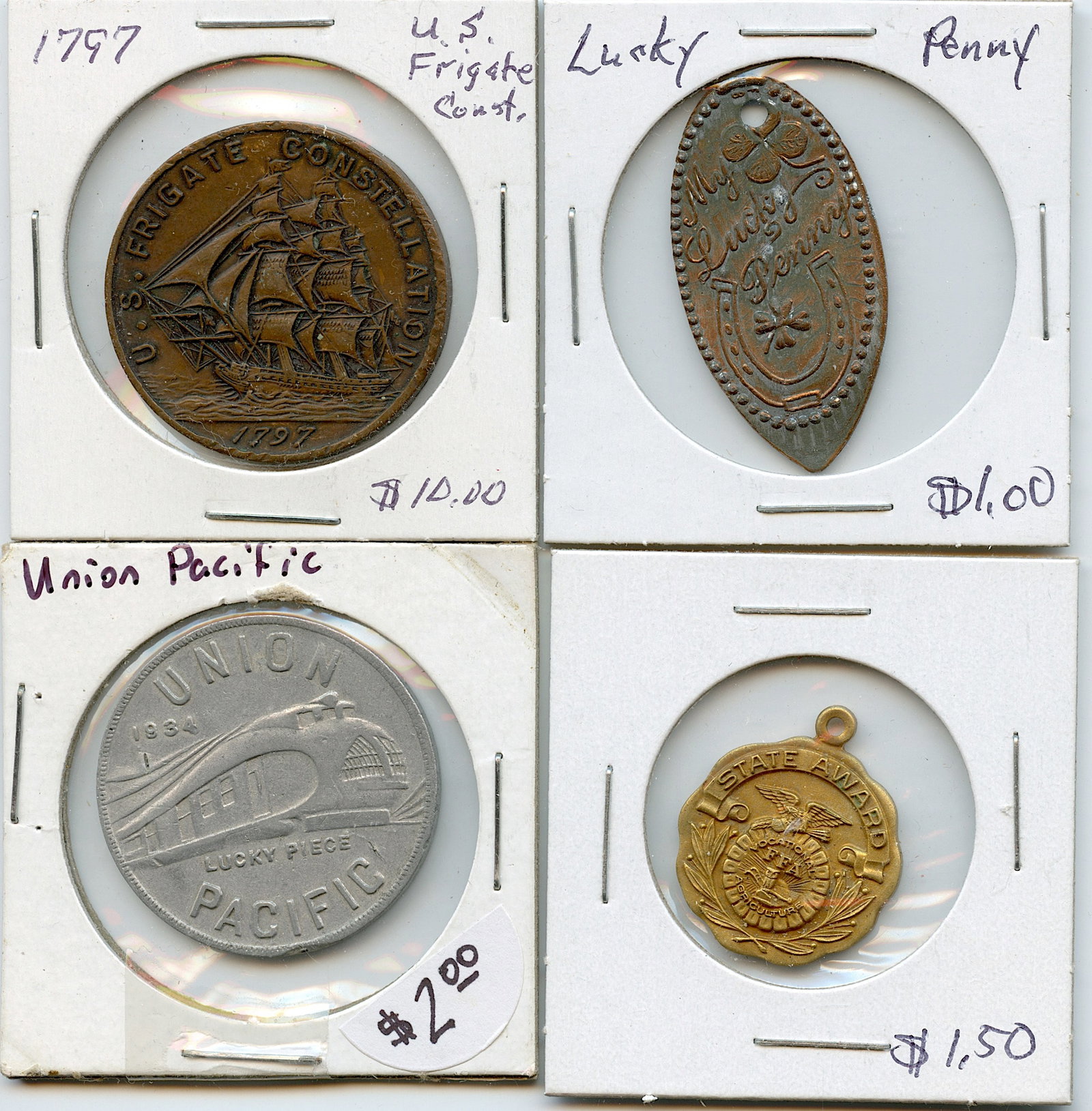 Vintage Set 4 Scarce Medal / Coin / Token Collectors Opportunity: The provenance of this lot is from a quality collector in LA, California. We have included a quality scan to show it's actual condition. We have included quality scans to show it's actual condition. T