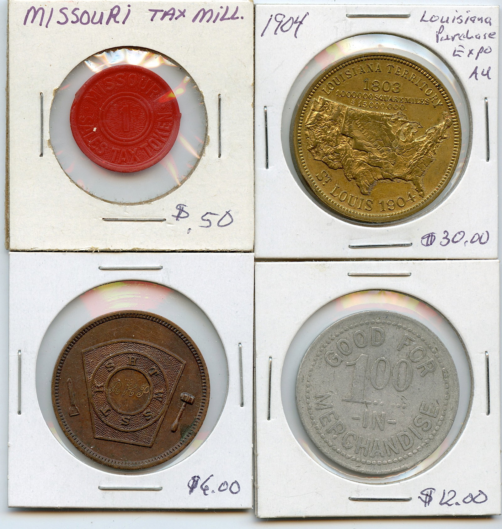 Vintage Set 4 Scarce Medal / Coin / Token Collectors Opportunity: The provenance of this lot is from a quality collector in LA, California. We have included a quality scan to show it's actual condition. We have included quality scans to show it's actual condition. T