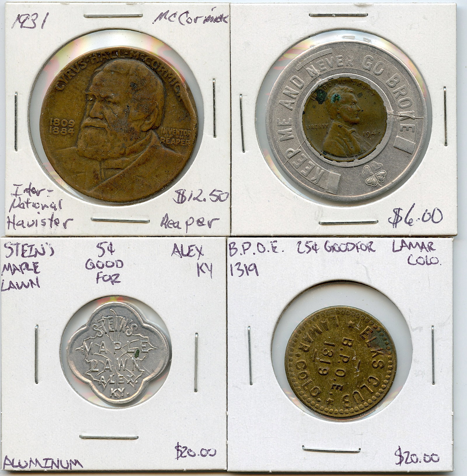 Vintage Set 4 Scarce Medal / Coin / Token Collectors Opportunity: The provenance of this lot is from a quality collector in LA, California. We have included a quality scan to show it's actual condition. We have included quality scans to show it's actual condition. T