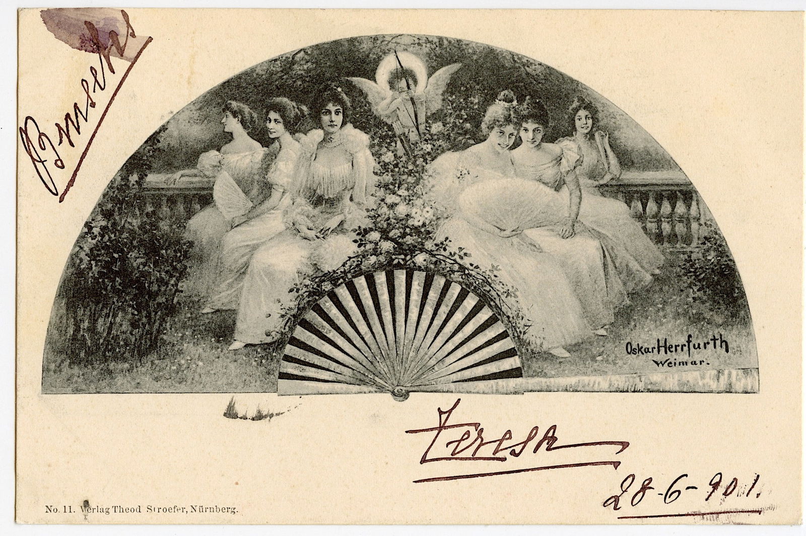 Antique Rare Postcard French Art Nouveau , Signed 1901 (1 of 2)