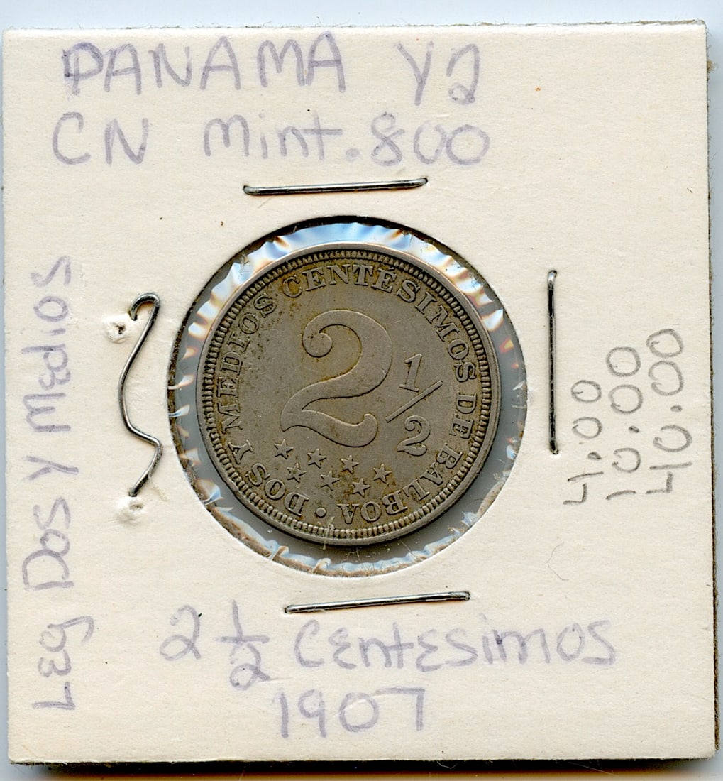 Collectors Circulated Coin Panama 2 1/2 Centesimos 1907 (1 of 2)