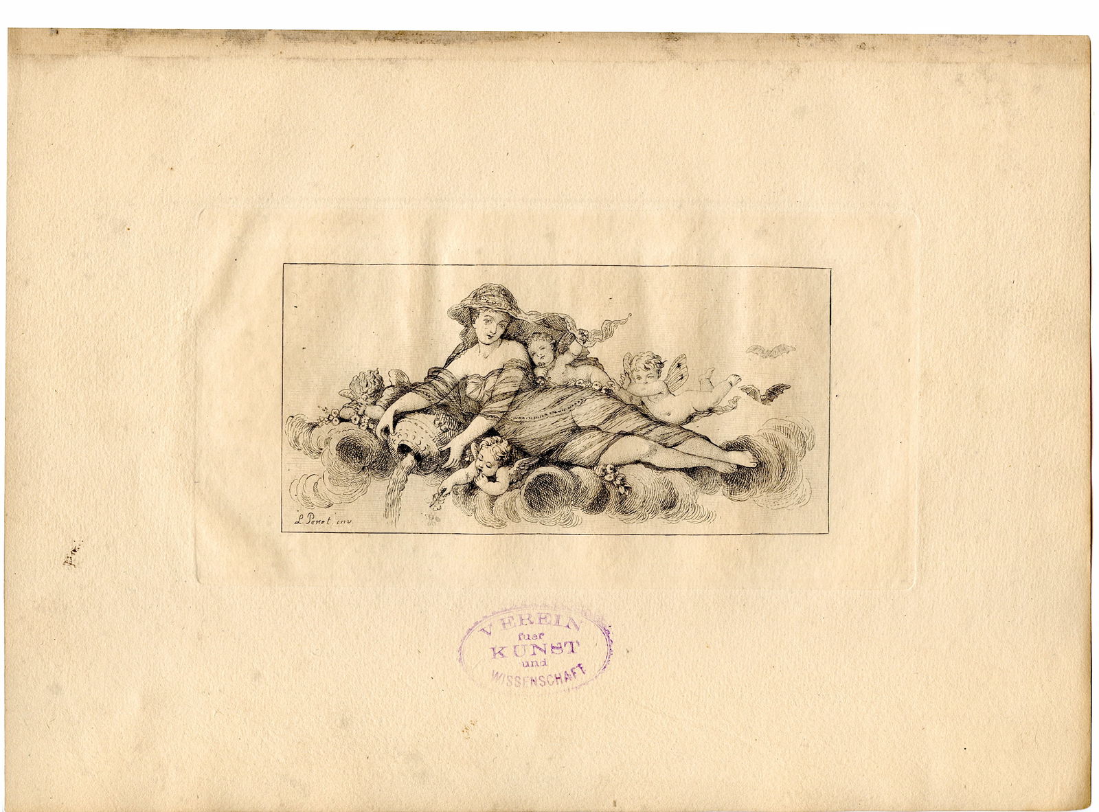 Antique 1880 Etching Print PUTTI by LUCIEN FRANCOIS PENET Stamp (1 of 1)