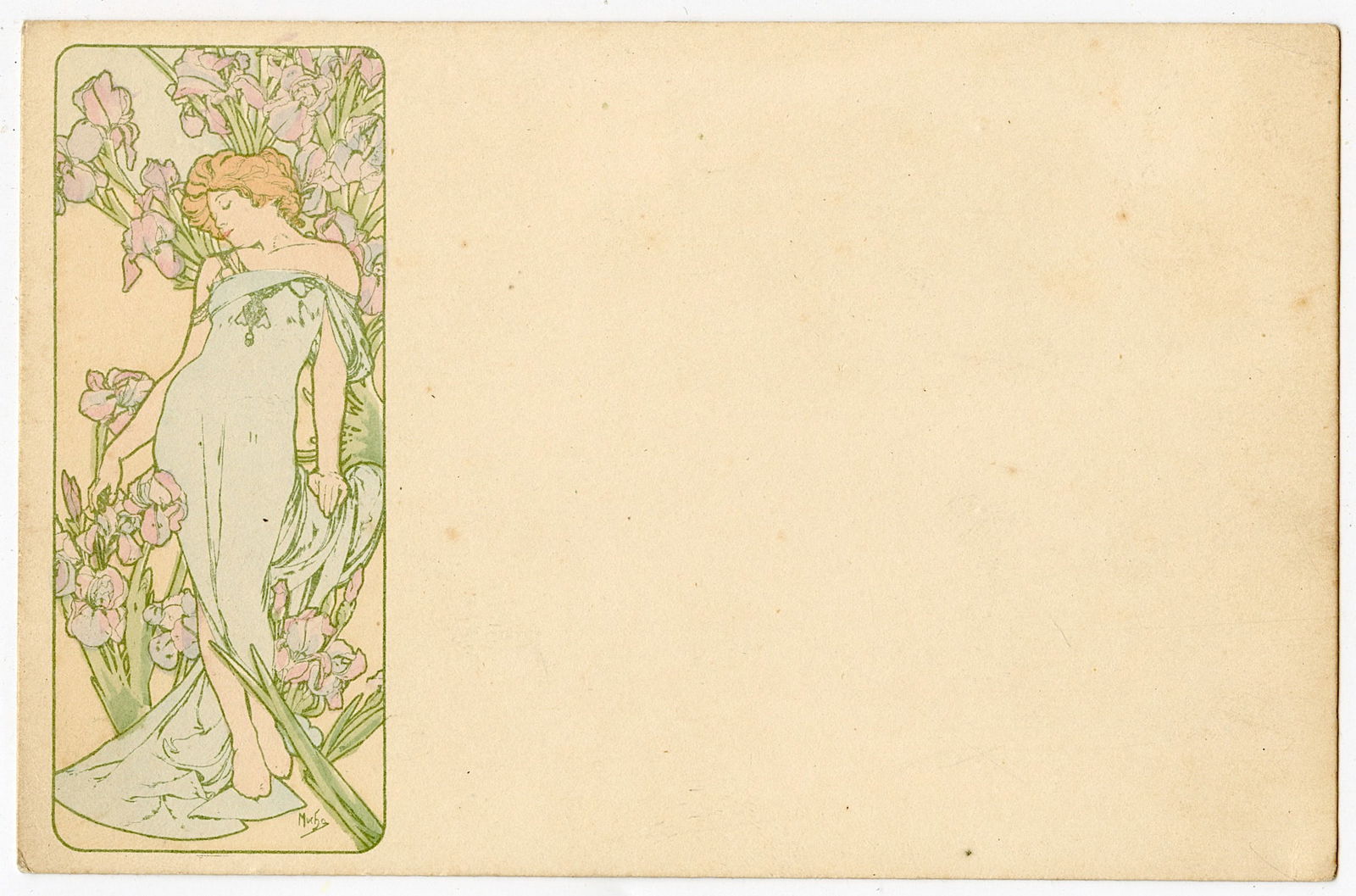Vintage Ephemera Original Postcard Collectors MUCHA Nouveau: Provenance from a deceased collector in South Florida. We have included quality images to show it's actual condition. The dimensions are Approx. 3.5" x 5.5". This lot is located in Boca Raton, Fl and