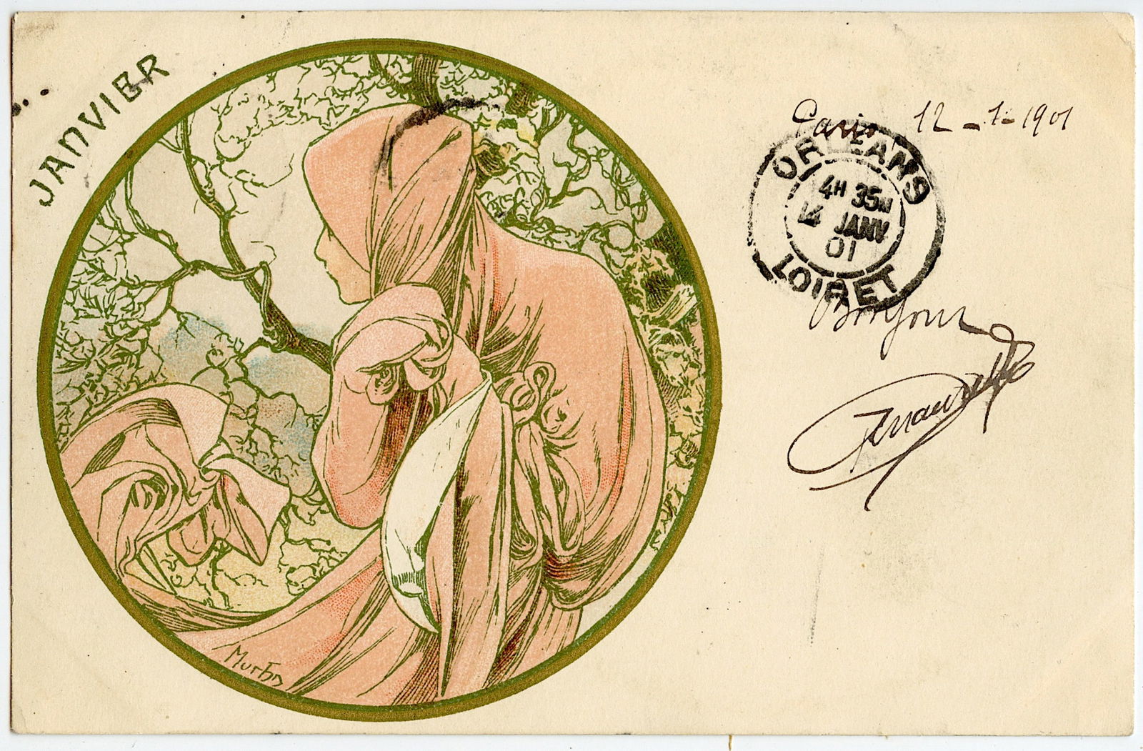 Vintage Ephemera Original Postcard Collectors MUCHA Nouveau: Provenance from a deceased collector in South Florida. We have included quality images to show it's actual condition. The dimensions are Approx. 3.5" x 5.5". This lot is located in Boca Raton, Fl and