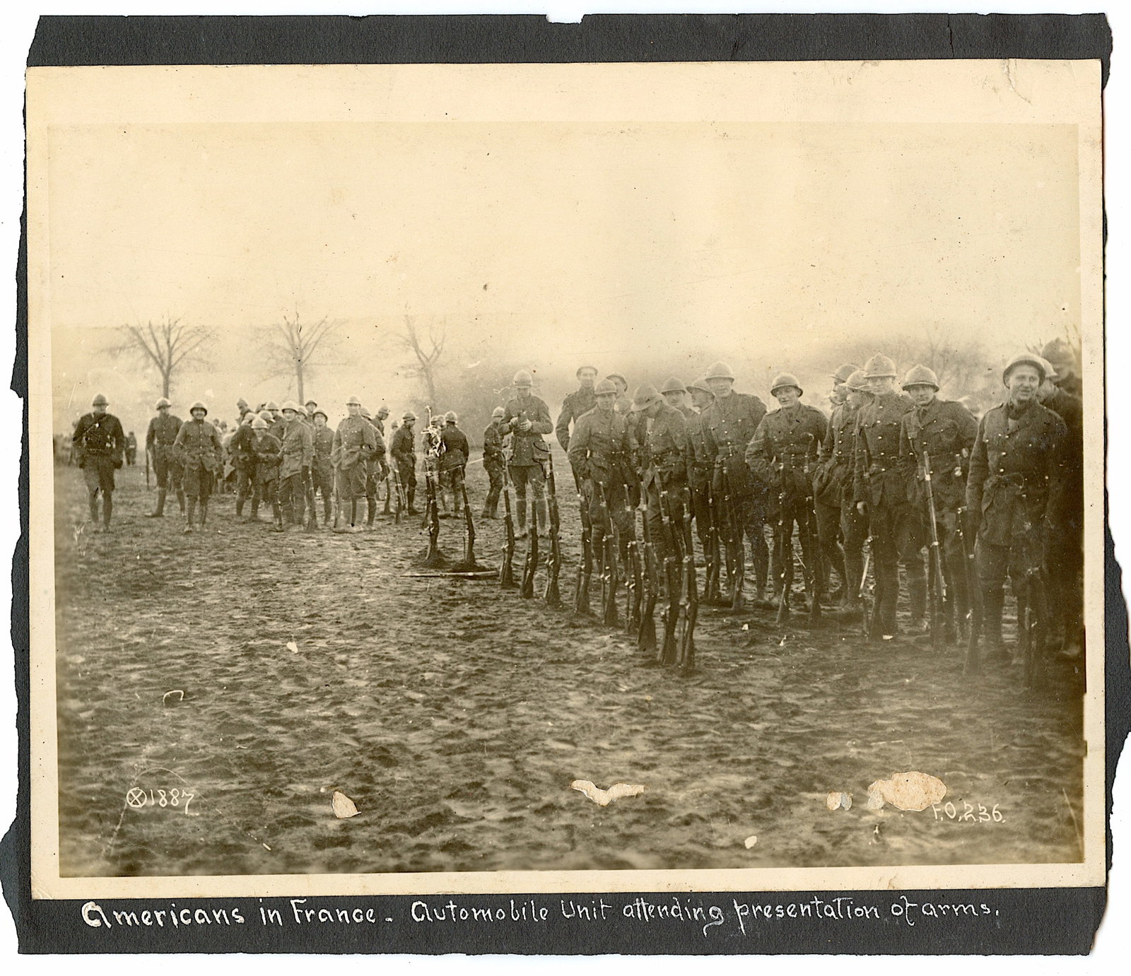 Ca. 1910s Scarce Set 2 Iconic Gelatin Photo Military WW1: Two originals (Type1) iconic military American troops photos during the Great War WW1 (They attached in each side of the same album paper). This lot is from a deceased collector in PBC. We have includ