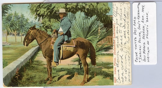 Tinted Postcard "Indian Police, Govt Reservation" Phoenix, AZ 1909