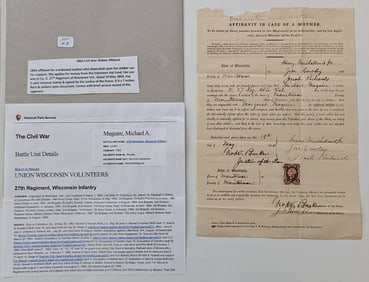 1864  Affidavit for a widowed Mother who depended upon her son 8.25 x 7