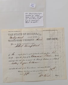 1865 Arrest Warrant from Indiana for "Selling Liquor to Minors" 8.5" x 7"