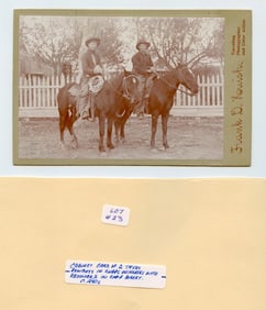 1890s Cabinet card Photo of 2 Texas Cowboys in Chaps on Horses w. Revolvers