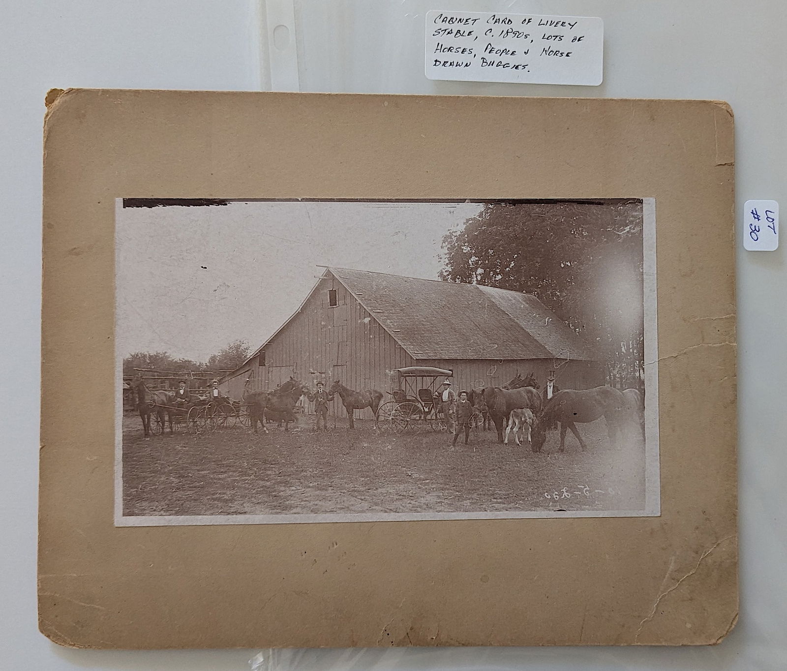 Cabinet Card (8" x 10") of Livery Stable Ca. 1890s Horses, People & Buggies (1 of 3)