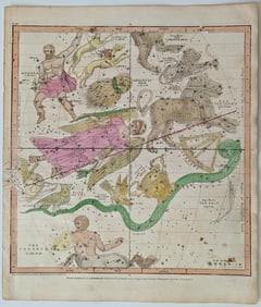 1835 Astronomy Cellestial Map Showing Various Constellations