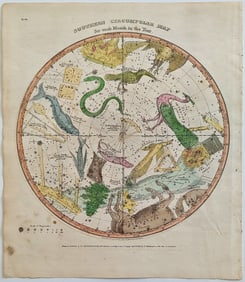 1835 Astronomy Cellestial Map Showing Various Constellations