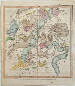 1835 Astronomy Cellestial Map Showing Various Constellations