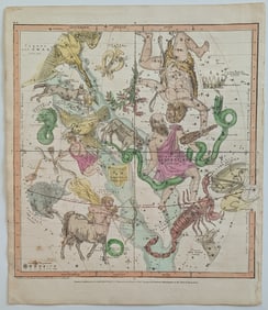 1835 Astronomy Cellestial Map Showing Various Constellations