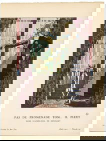 1920 Art Deco Gazette de Bon Ton Pochoir Pas de promenade by Brissaud