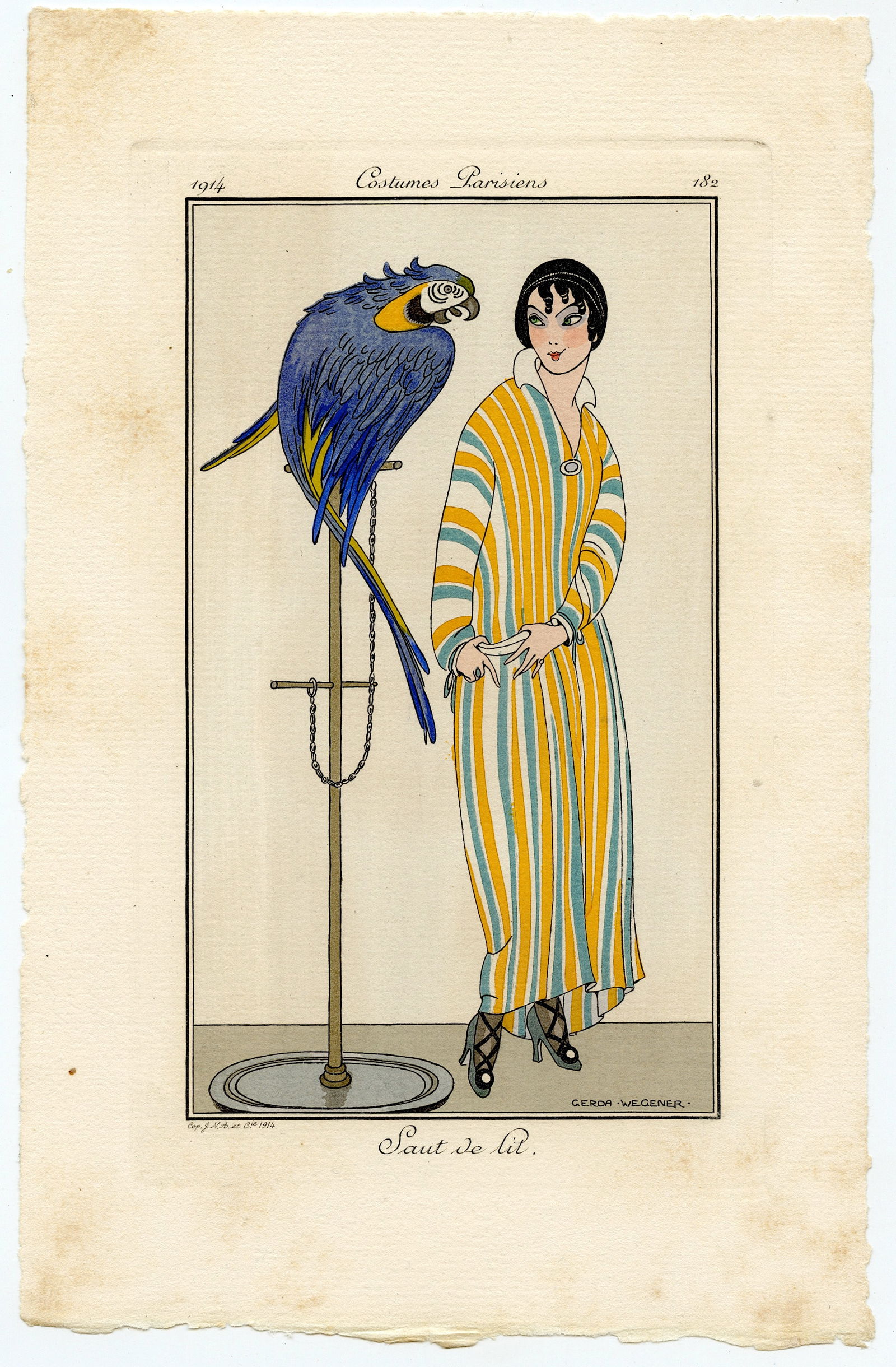 1914 Gerda Wegener French Fashion Journal des Dames et des Modes: This lot is coming from the estate of a collector in PBC. We have included a quality scan to show it's actual condition. The dimensions are Appro. 9" x 5.75". This lot is located in Boca Raton, Fl and