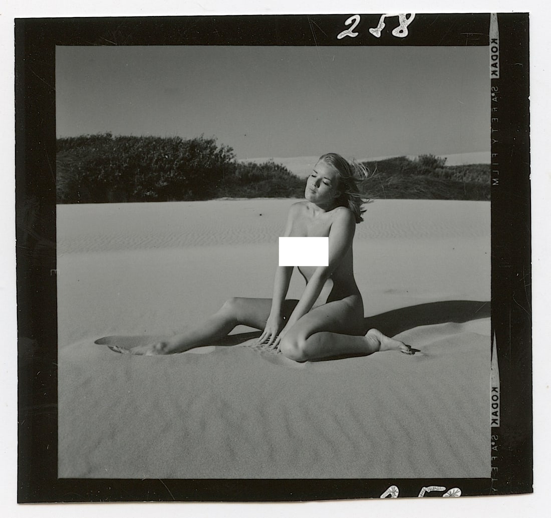ANDRÉ DE DIENES Vintage Photo 1950s-1960s Nude Study: The provenance of this photo is from the archives of notable photographer André de Dienes. The dimensions are Approx. 2.75" x 2.75" (small variances can occur). This black and white gelatin photo was