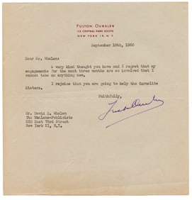 Original Hand Signed Autograph 1950 Letter by FULTON OURSLER