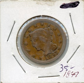 US Coin Collectors  Braided Hair  Cent, 1847