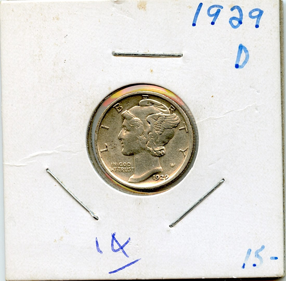US Coin Collectors Mercury Dime 10c 1929 D (1 of 2)