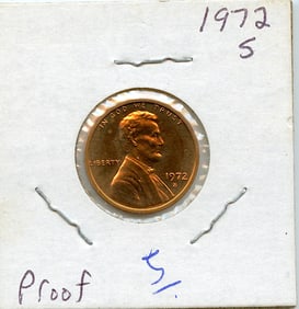 US Coin Collectors Proof Lincoln Cent 1972 S