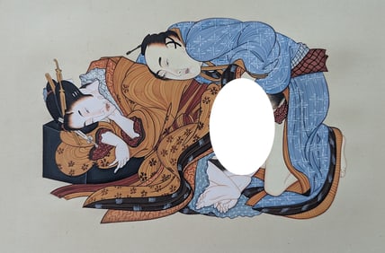 Original Painting Shunga Scene after Hokusai Katsishika 7.5" x 12.75"