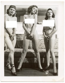 Vintage 1940s Photograph Pin Up Female Nude Model(s) 4" x 5.25"
