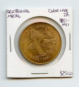 Rare Centennial Medal Clear Lake IA 1851-1951